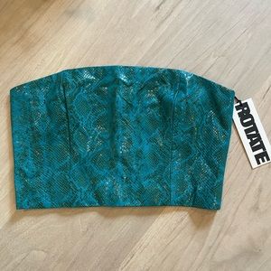 NWT ROTATE Emili snakeskin-effect strapless top